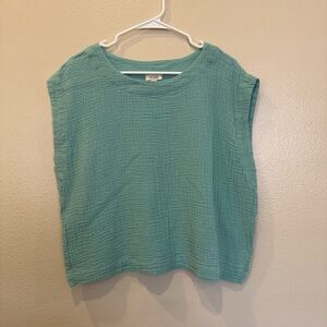 a.n.a ANA Teal Double Gauze Cotton Boxy Crop Top Size Large